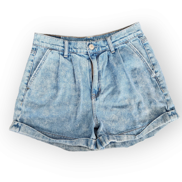 American Eagle Outfitters Pants - American Eagle Acid Washed High Waisted Pleated Mom Short Jean Shorts 2